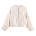 Chaqueta corta blanco roto para mujer con bordado floral y diseño sin cuello - XS / Blanco Roto