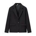 Dettaglio del blazer nero monopetto con ampi revers e tasche laterali a pattina - Taglia S / Top Nero