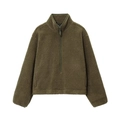 Pull en polaire teddy vert olive avec col montant demi-zippé et manches longues - XS / Vert Militaire