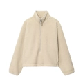 Pull en polaire sherpa beige avec fermeture éclair quart et col montant pour femmes - XS / Blanc Cassé