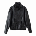 Damen Bikerjacke aus schwarzem PU-Leder mit Stehkragen und elastischen Details - S / Schwarz