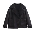 Chaqueta de mujer en cuero sintético negro con forro de piel de oveja y bolsillos grandes - XS / Negro