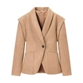 Chaqueta clásica de ante caqui con cuello de solapa y cintura entallada - S / Caqui