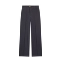 Vue à plat de jean en denim bleu foncé à taille haute, jambe droite et couture centrale - Pantalons