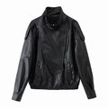 Veste chic en similicuir noir pour femme avec col montant et pattes d'épaule - S / Noir