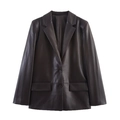 Damen Blazer aus dunkelbraunem Kunstleder mit Reverskragen und einreihiger Knopfleiste - XS / Kaffeebraun