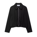 Women's black velvet flight jacket with pleated hem and silver front zipper closure - XS / Black