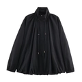 Giacca bomber nera da donna con collo alto a pieghe e dettagli con coulisse - S / Nero