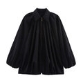 Giacca poncho oversize nera da donna con zip, pieghe e maniche a lanterna fashion - S / Nero