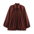 Giacca a sbuffo streetwear da donna rosso marrone con silhouette a mantella a balze - S / Bordeaux