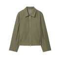 Olive green minimalist pilot jacket with classic collar and full-length silver zipper - XS / Army Green