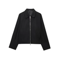 Minimalist black aviator jacket with turn-down collar and silver double zipper closure - XS / Black