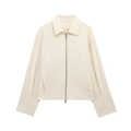 Minimalist cream white lapel bomber jacket with dual silver zippers on white background - XS / Off White