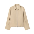 Minimalistische beige Pilotenjacke mit silbernem Reißverschluss und klassischem Kragen - Khaki