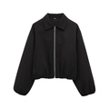 Women's street style black cropped puffer jacket with classic collar and elastic hem - XS / Black