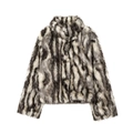 Chaqueta corta de piel sintética gris con estampado animal y cuello alto moderno - XS / Mezcla de Blanco Negro Gris