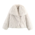 Women's cream short faux fur coat with large lapel collar for autumn winter fashion - XS / Off-white