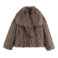 Women's trendy faux fur coat in dark brown with a lapel collar for autumn fashion - XS / Brown