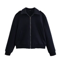 Giacca in lana nera da donna con cerniera e spalline decorative su sfondo bianco - XS / Blu navy