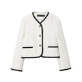 Women's white tweed jacket with black contrast trim and golden embossed metal buttons - XS / White