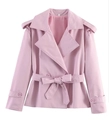 Pink short trench coat jacket with waist belt and epaulette detail in a solid finish - Pink