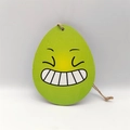 Hanging wooden Easter egg ornament in vibrant green with a laughing face and jute twine - Grass Green Laughing Expression Style (HF10105)