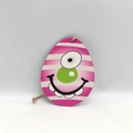 Wooden Easter egg pendant featuring a pink striped cartoon monster with hemp rope hanger - Pink Striped Monster Style (HF10110)