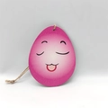 Pink gradient wooden Easter egg ornament with a cute cartoon face and jute rope - Closed Eyes Tongue Out Pink Style (HF10111)