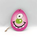 Pink wooden Easter egg ornament with cartoon monster face and natural jute twine - Rose Red Monster Smile Style (HF10112)