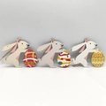 Three-piece set of cartoon wooden Easter bunny pendants with colorful painted eggs - Running Rabbit With Easter Egg Style (HF10801)