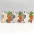 Three wooden Easter bunny ornaments with carrots and natural twine hanging ropes - Side Face Rabbit With Carrot Style (HF10802)