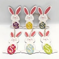 Set of 6 wooden Easter bunny pendants with colorful eggs and rustic hanging twine - Polka Dot Letter S Easter Egg Style (HF10303)