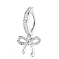 Detailed close-up of butterfly navel ring with sparkling cubic zirconia on white background - Bowknot Style - Silver