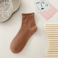Brown mid-calf cotton socks featuring a stylish rolled cuff and fine knit texture - One Size / Coffee