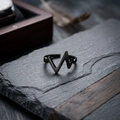 Minimalistischer schwarzer Herzschlag-Ring aus mattem Edelstahl mit offenem Design - J587/öffnung