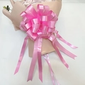 Pink double-layer pull bow with white stripes and long ribbons for gift wrapping - Vertical Stripe Pink