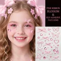 Pink ribbon and butterfly face gems stickers set for makeup decorations with self-adhesive - Pink Knot Series