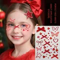 Self-adhesive red bow and crystal heart face stickers for makeup and hair decoration - Red Knot Series