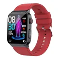 E500 Smartwatch with red silicone strap and health monitoring display screen - Black Case (Red Silicone)