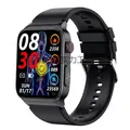 Black E500 smartwatch with silicone strap showing health monitoring and heart rate - Black Case (Black Silicone)