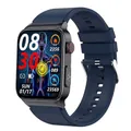 E500 smartwatch with dark blue silicone strap and black metal case for health tracking - Black Case (Blue Silicone)