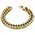 Bold and chunky 18k gold plated stainless steel Cuban link chain bracelet for men - 6mm Wide/20cm(Square Buckle) / Gold