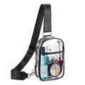 Clear PVC crossbody chest bag with black nylon strap and visible cosmetics inside - Black (Black Strap)