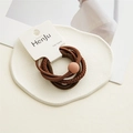 Elegant 4-piece brown elastic hair band set with matte bead accent on white card - Light Coffee Style With Round Bead