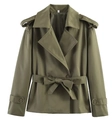 Short army green trench coat with waist tie belt and classic lapels for women - Army Green