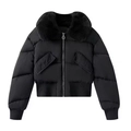 Chaqueta acolchada negra para mujer con cuello de piel sintética desmontable - XS / Negro