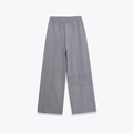 Damen Strickhose mit hohem Bund und weitem Bein in Grau mit eleganter Bügelfalte - S / Palazzo-Hose / Grau