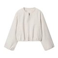 Women's crew neck soft bomber jacket in off-white textured wool blend fabric - U-version Off-white