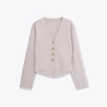 Lockerer fliederfarbener Strickcardigan mit V-Ausschnitt und goldenen Metallknöpfen - S / Cardigans / Milchweiß