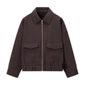 Damen Freizeitjacke in Schokobraun mit Reißverschluss, Reverskragen und großen Taschen - XS / Dunkelbraun